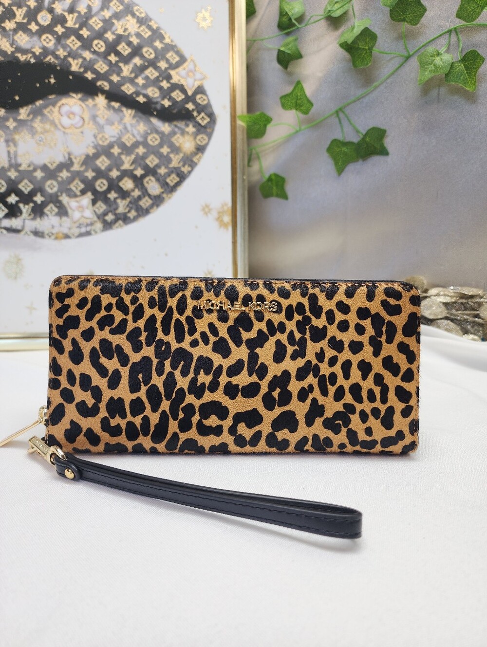 NWT Michael Kors Jet Set Continental Multi Wallet - Leopard Print with Real Calf